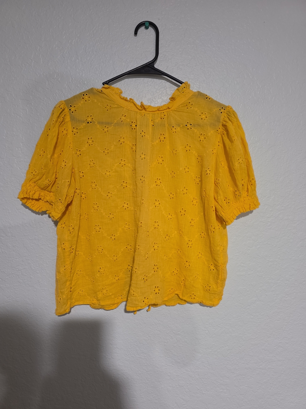 Free People Sunburst Yellow Eyelet Ruffle-Neck Blouse